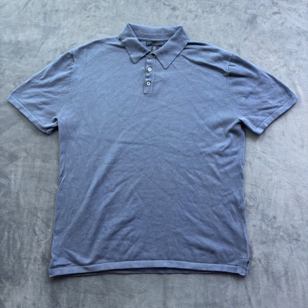 Banana Republic Mens Large Blue Pima Cotton Blend Short Sleeve Knit Polo Shirt